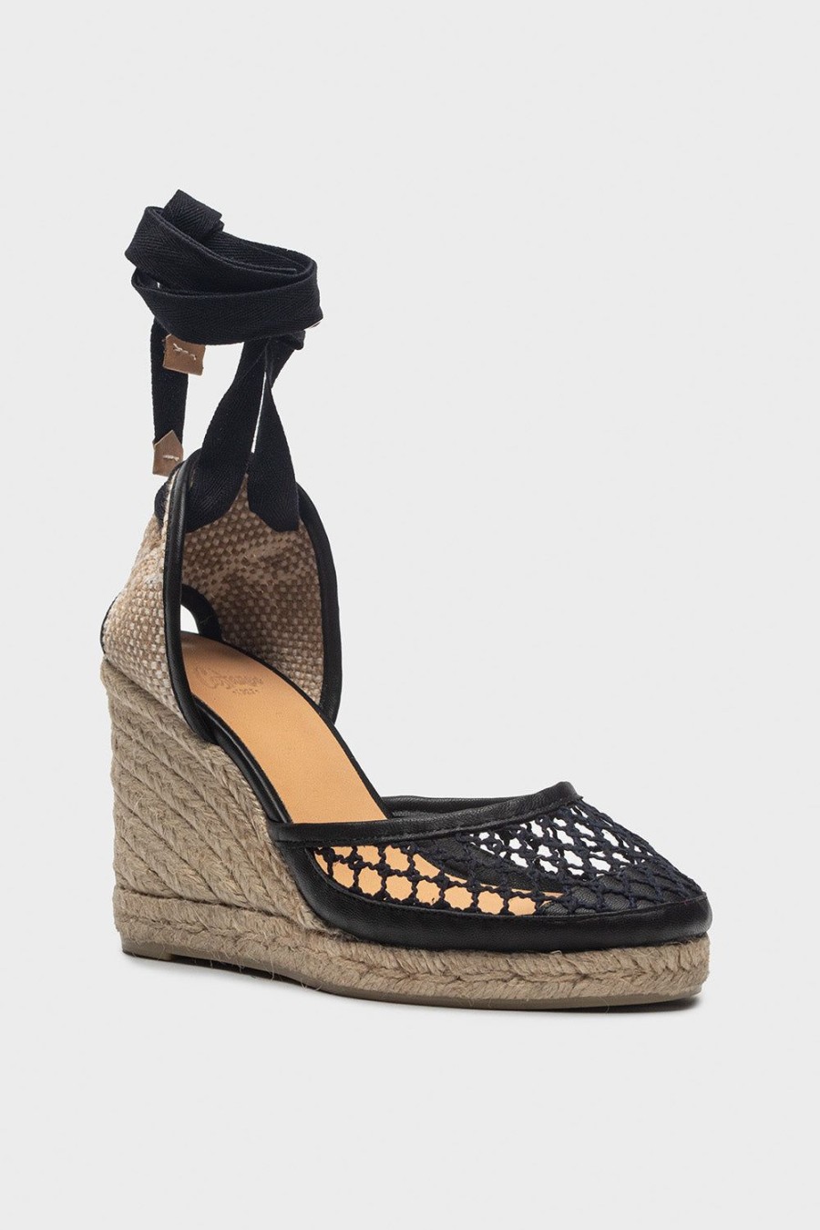 Scarpe CASTANER | Espadrilles Da Donna In Tessuto E Pelle Nera Carola