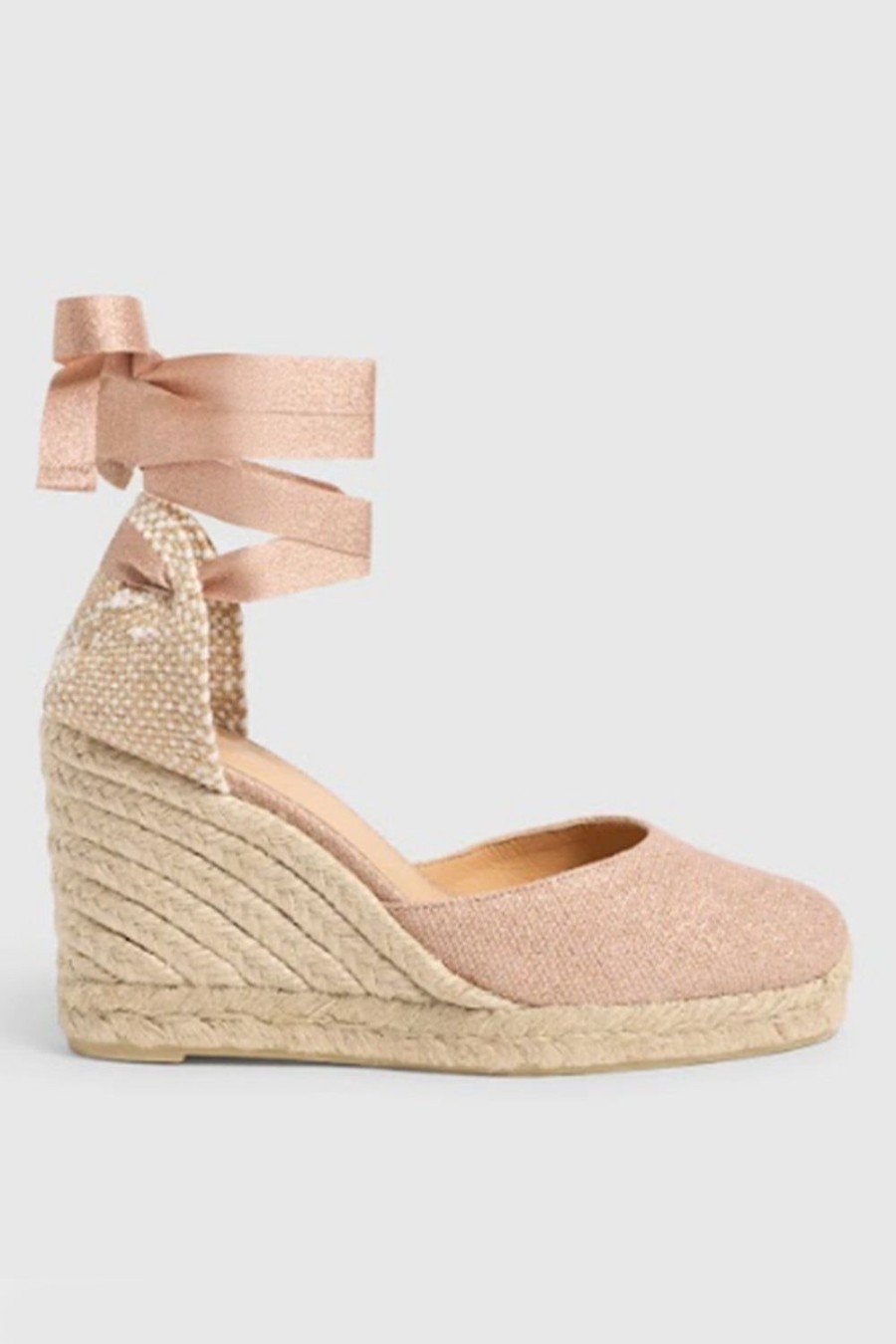 Scarpe CASTANER | Espadrilles Castanerin Tela Di Cotone Rosa E Oro Carina