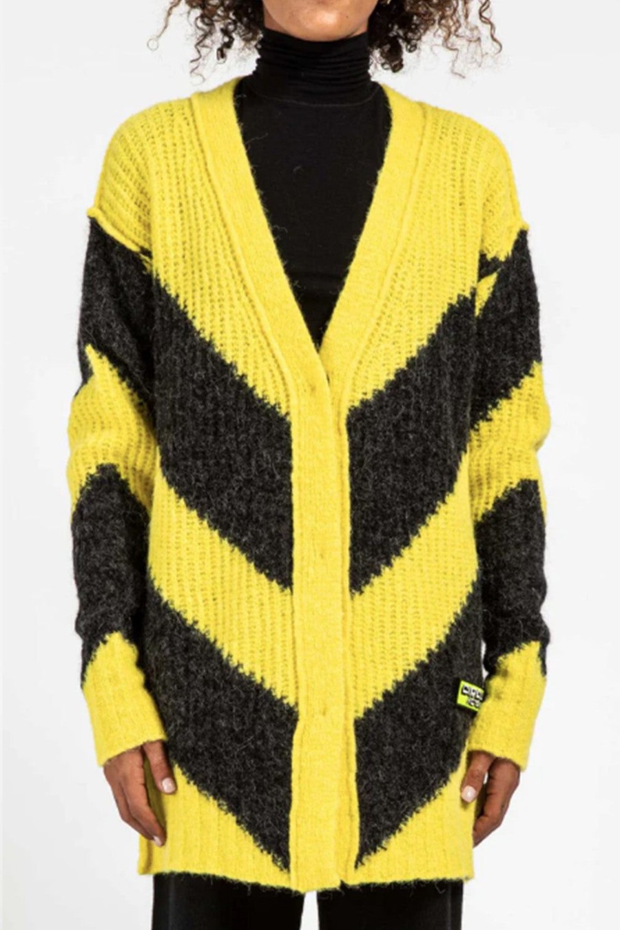 Abbigliamento CIRCUS HOTEL | Maglia Cardigan Da Donna In Lana Nero E Giallo Wf13