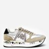 Scarpe PREMIATA | Sneakers Premiata Da Donna In Vitello E Camoscio Argento E Beige Tris 6049