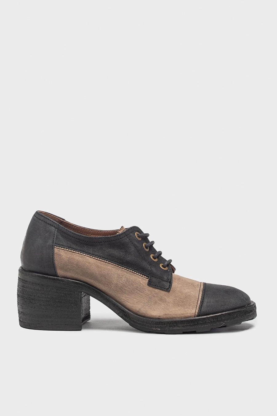 Scarpe FIORENTINI&BAKER | Scarpa Stringata Da Donna In Pelle E Tessuto Nero E Tabacco Cosa-Bi