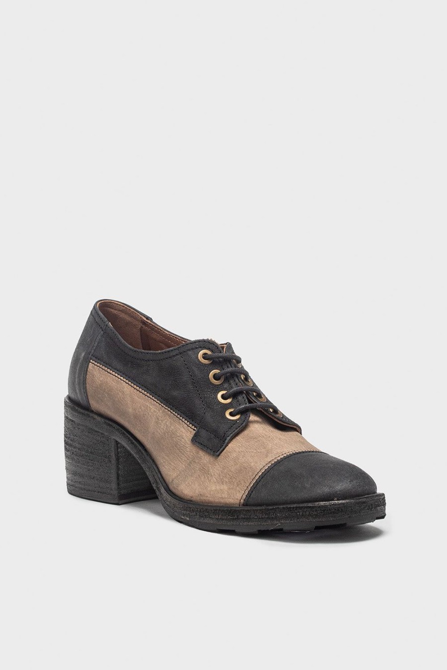 Scarpe FIORENTINI&BAKER | Scarpa Stringata Da Donna In Pelle E Tessuto Nero E Tabacco Cosa-Bi